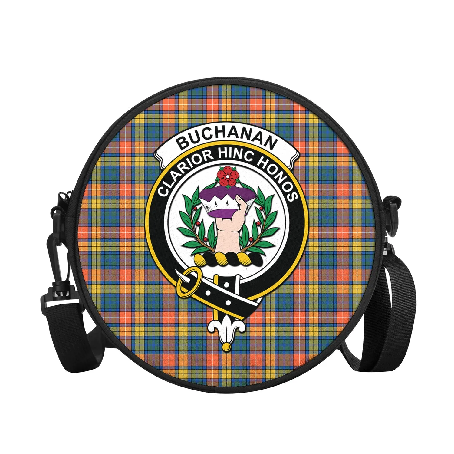 Buchanan Ancient Tartan Round Satchel Bags with Family Crest