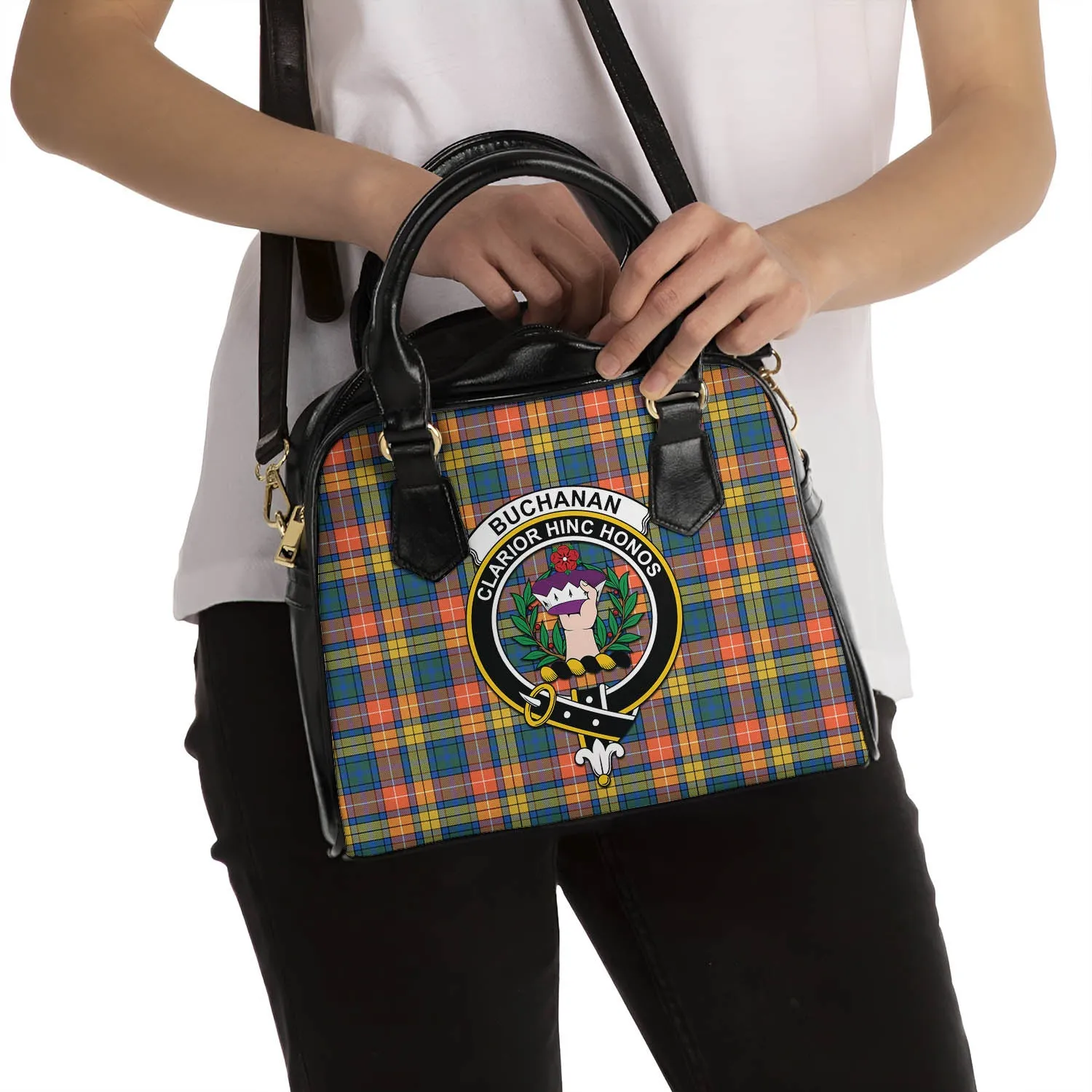 Buchanan Ancient Tartan Shoulder Handbags with Family Crest