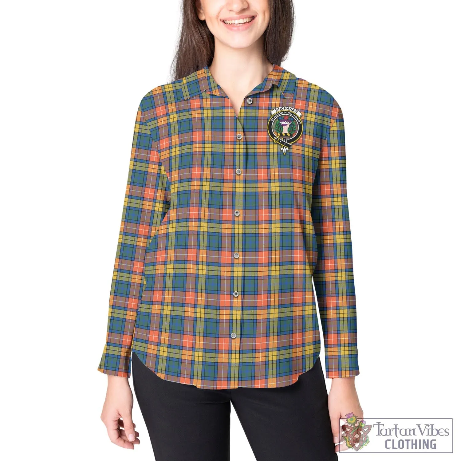 Buchanan Ancient Tartan Women's Casual Shirt with Family Crest