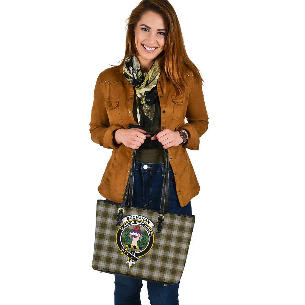 Buchanan Dress Tartan Leather Tote Bag with Family Crest