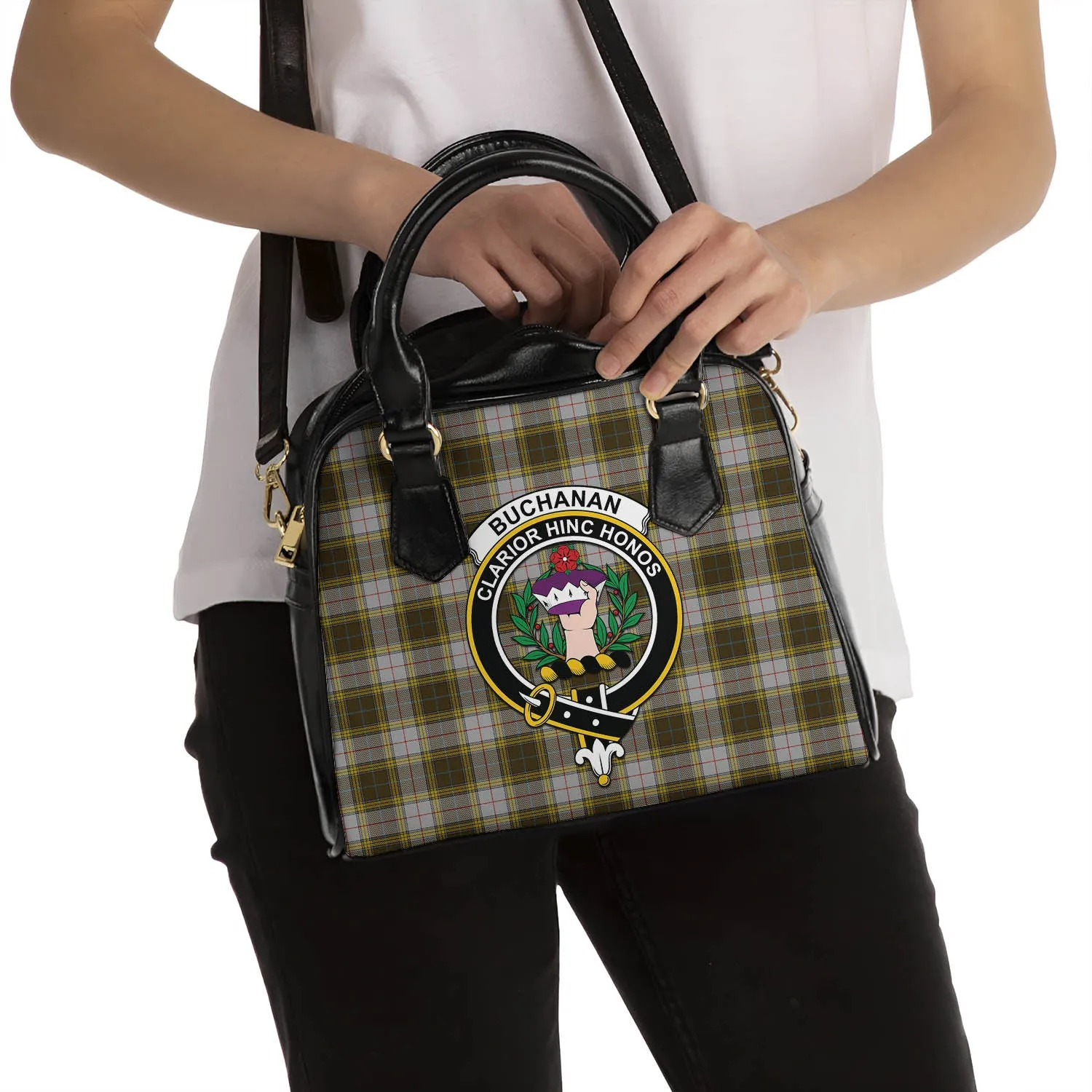 Buchanan Dress Tartan Shoulder Handbags with Family Crest