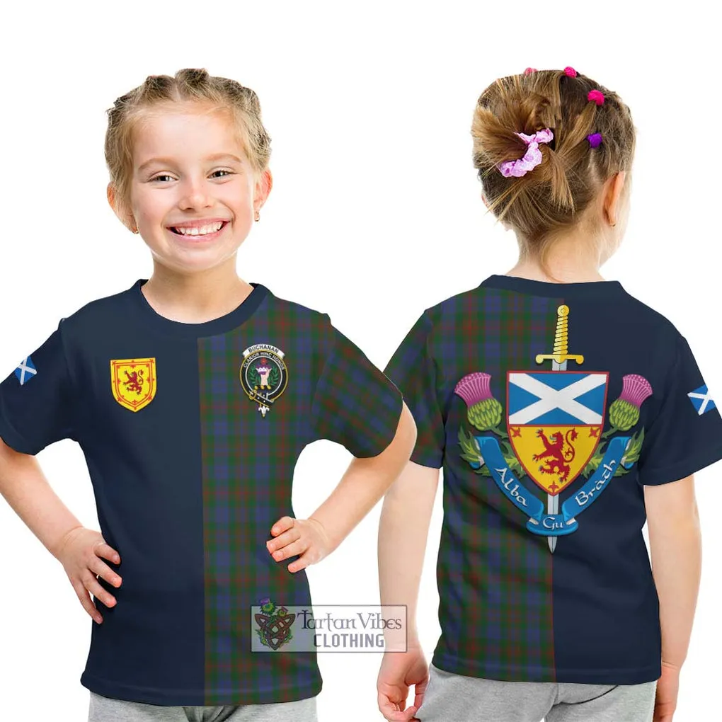 Buchanan Hunting Tartan Kid T-Shirt Alba with Scottish Lion Royal Arm Half Style