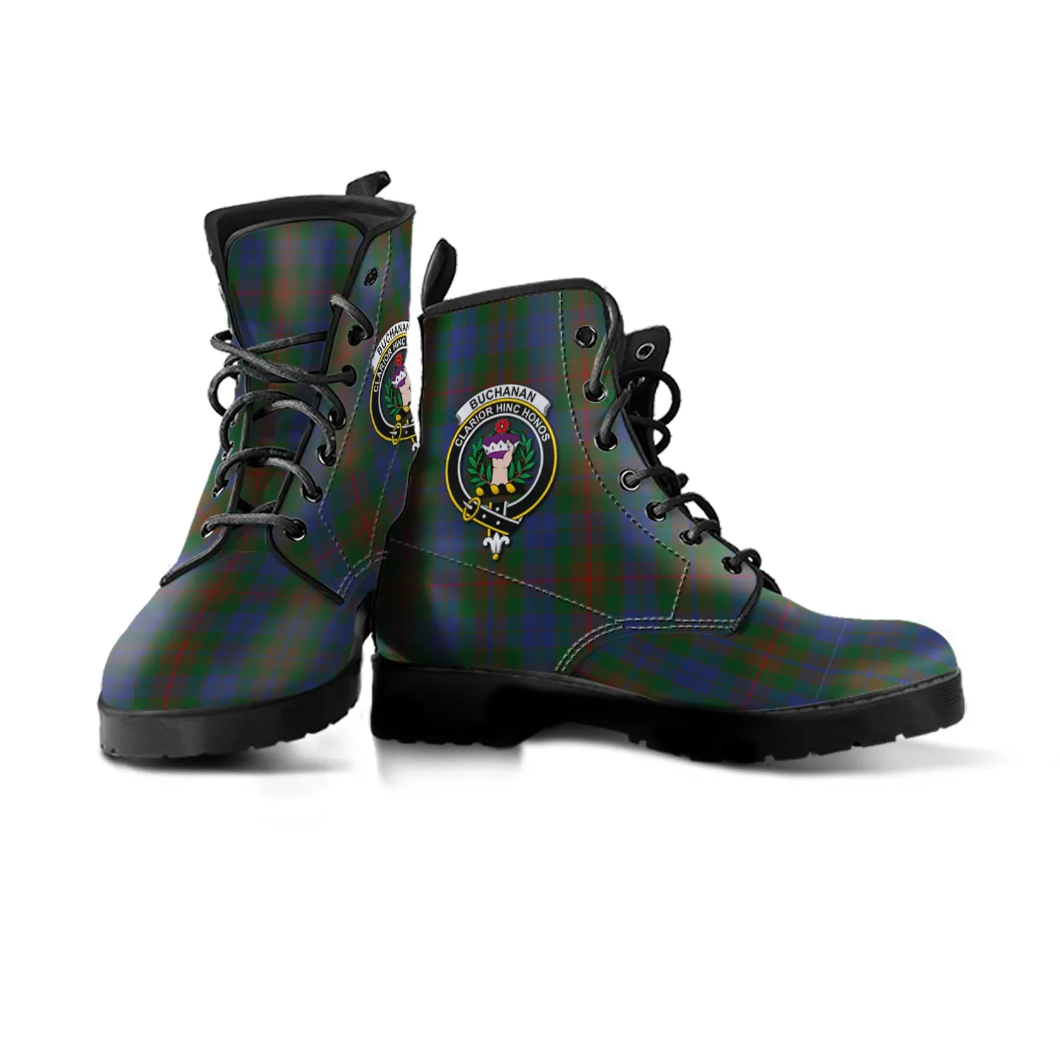 Buchanan Hunting Tartan Leather Boots with Family Crest