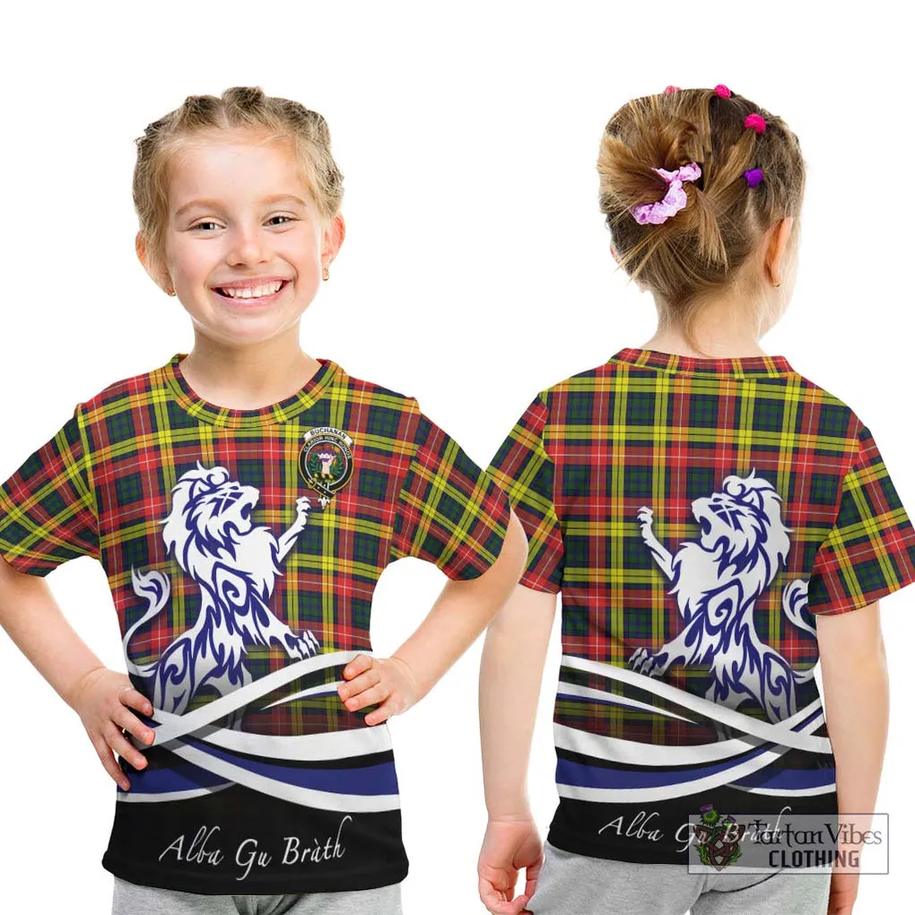 Buchanan Modern Tartan Kid T-Shirt with Alba Gu Brath Regal Lion Emblem