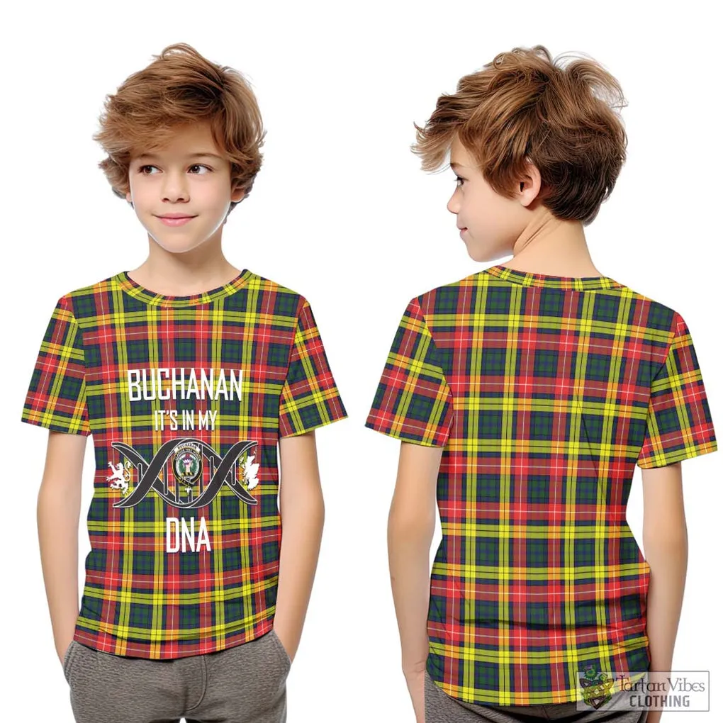 Buchanan Modern Tartan Kid T-Shirt with Family Crest DNA In Me Style