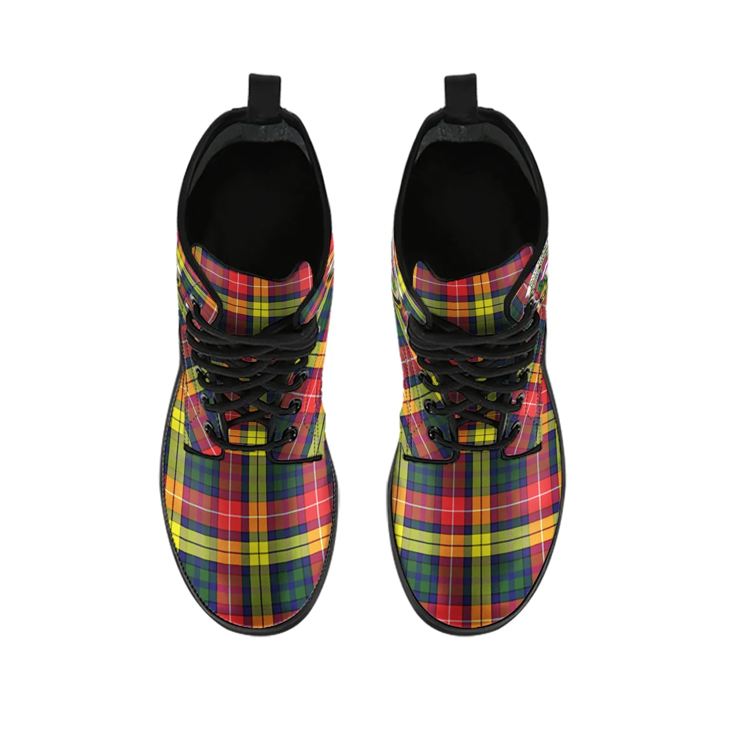 Buchanan Modern Tartan Leather Boots with Family Crest