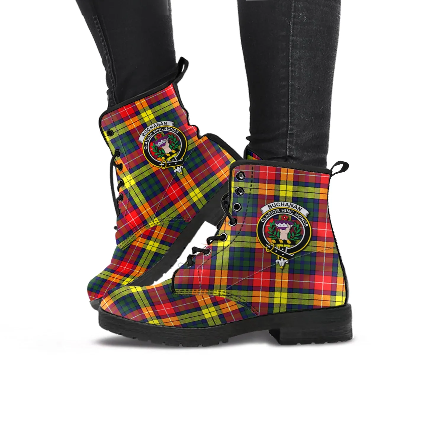 Buchanan Modern Tartan Leather Boots with Family Crest