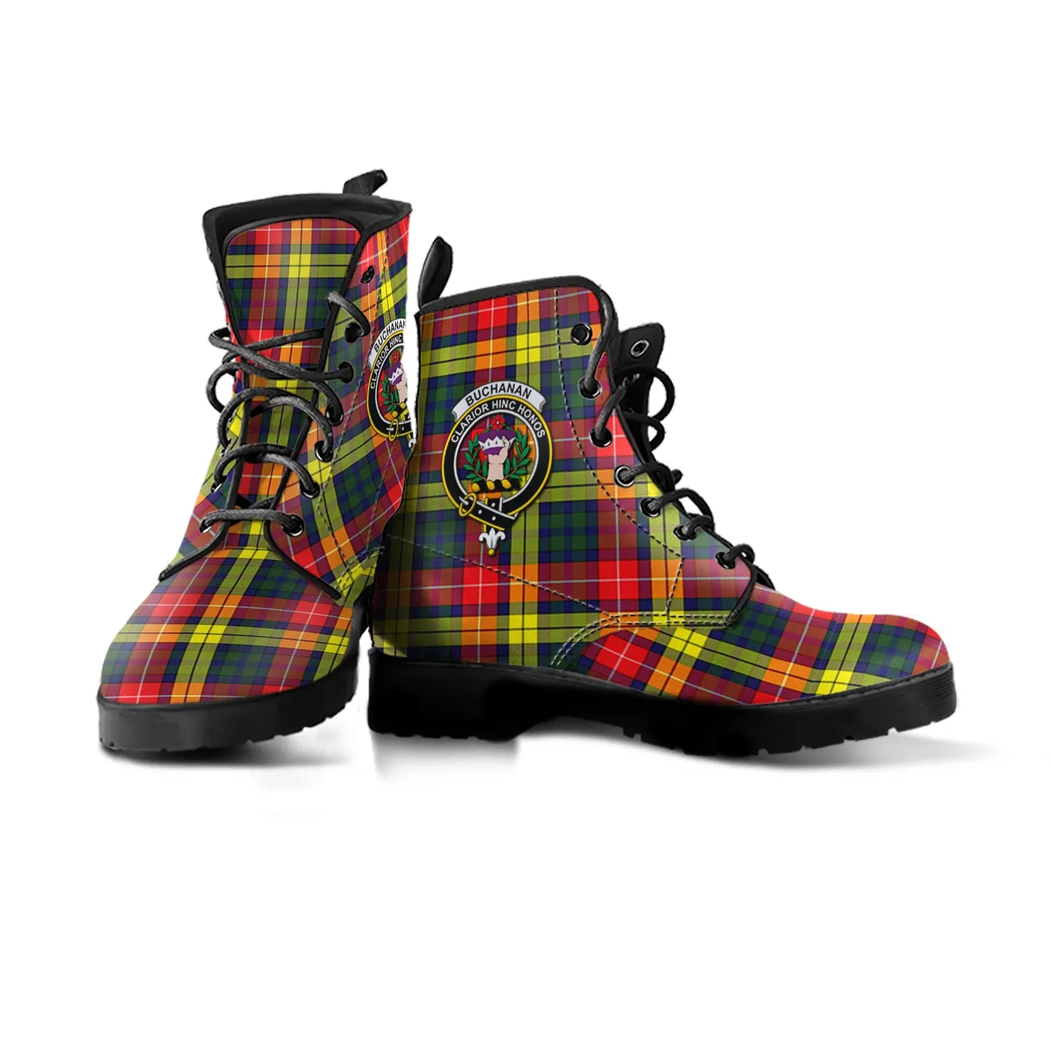 Buchanan Modern Tartan Leather Boots with Family Crest