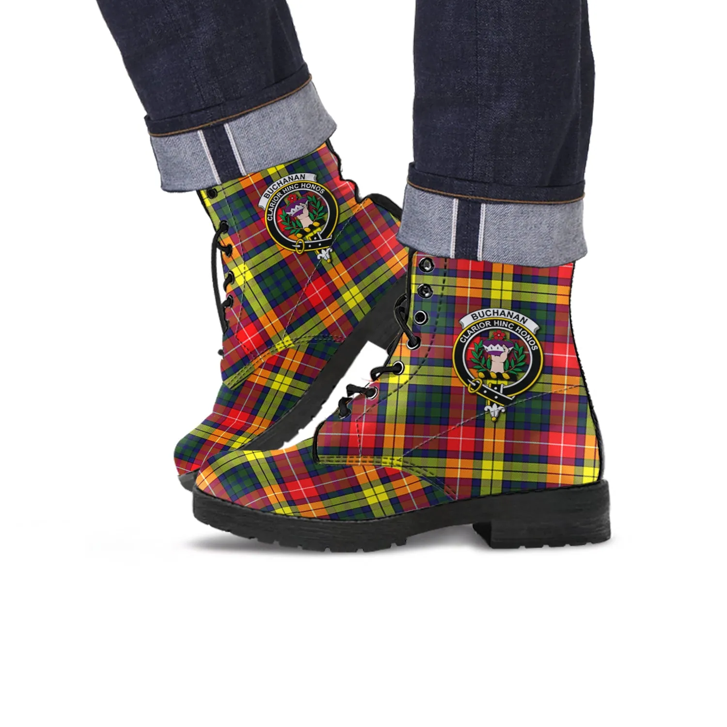 Buchanan Modern Tartan Leather Boots with Family Crest