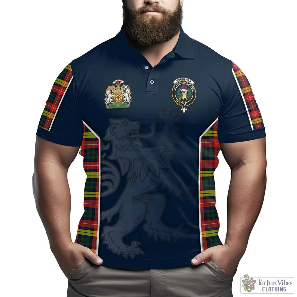 Buchanan Modern Tartan Men's Polo Shirt with Family Crest and Lion Rampant Vibes Sport Style