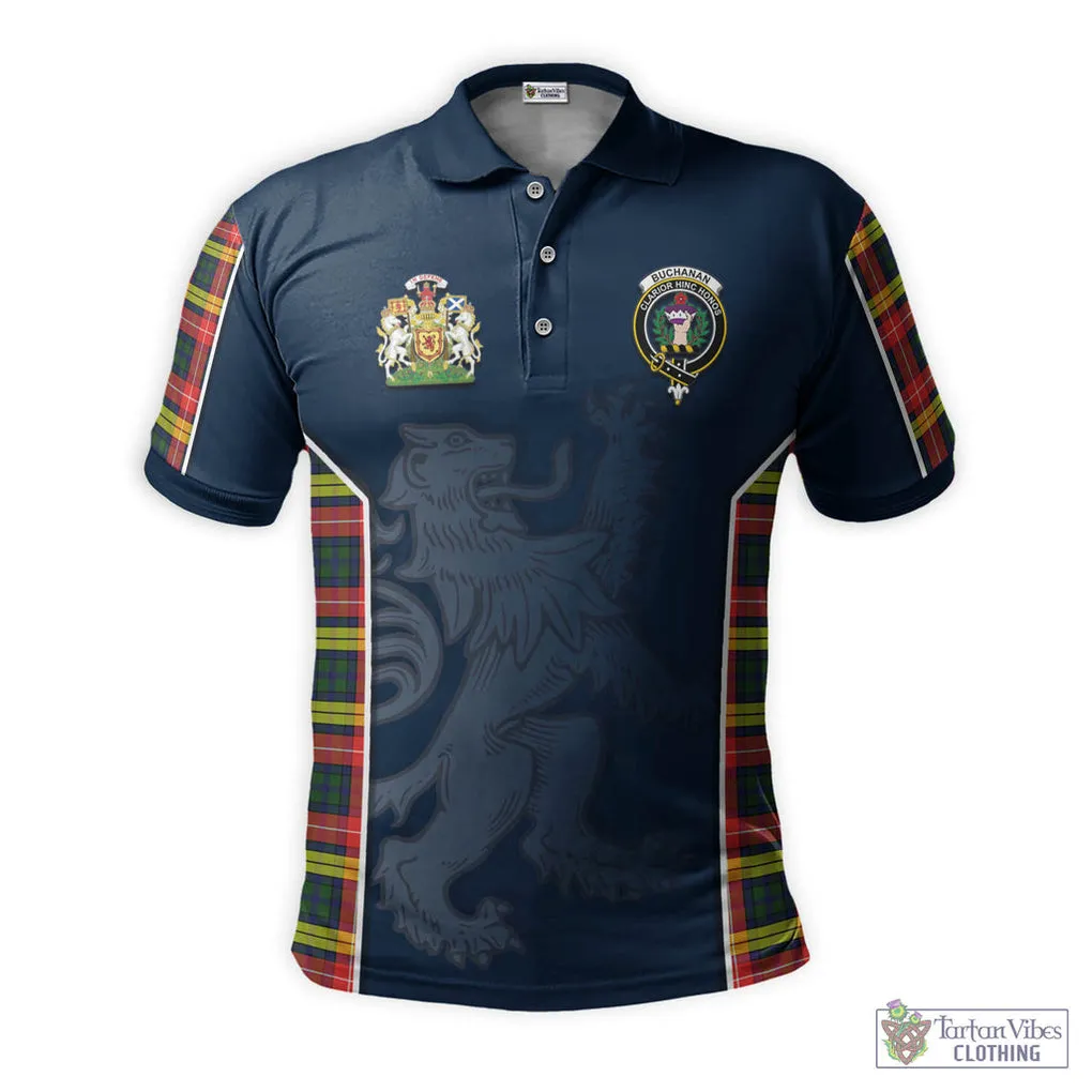 Buchanan Modern Tartan Men's Polo Shirt with Family Crest and Lion Rampant Vibes Sport Style