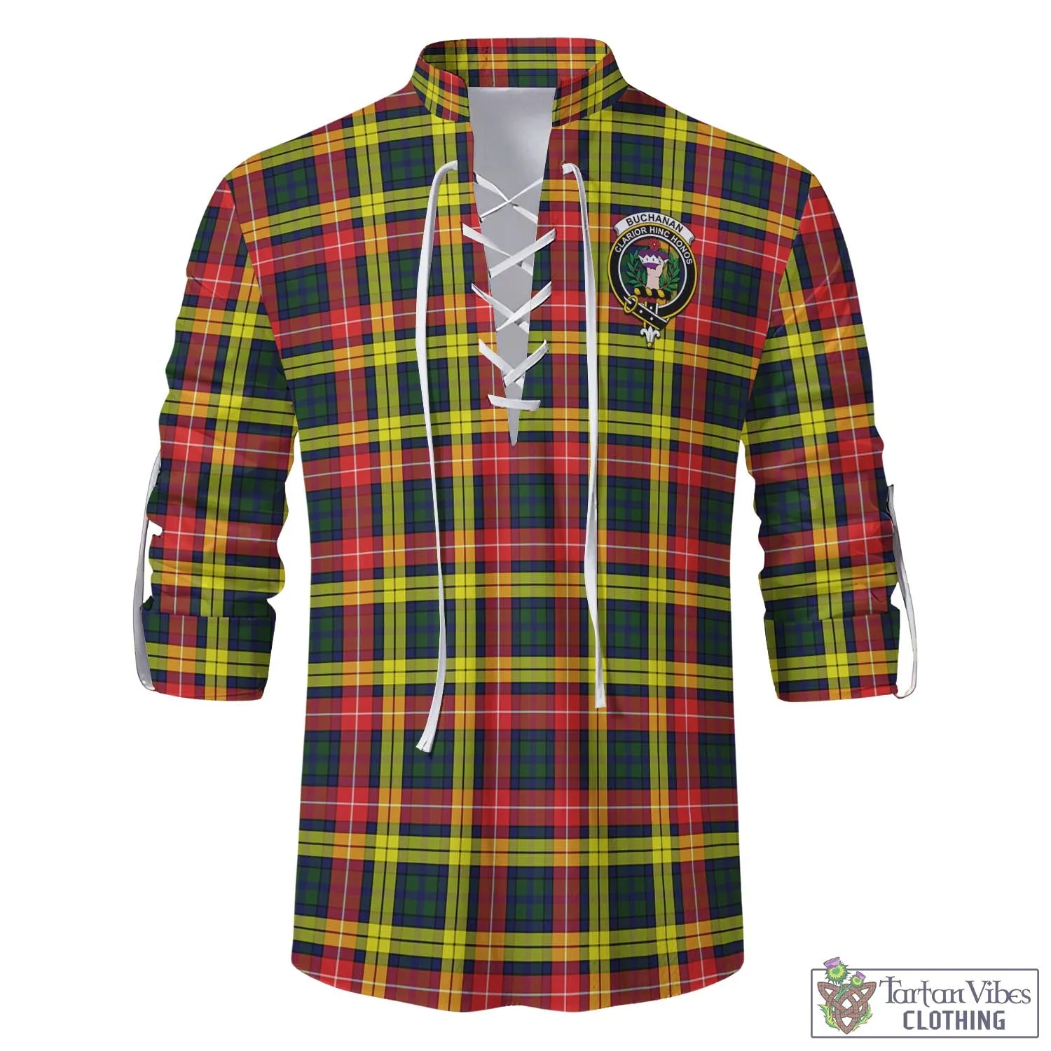 Buchanan Modern Tartan Men's Scottish Traditional Jacobite Ghillie Kilt Shirt with Family Crest