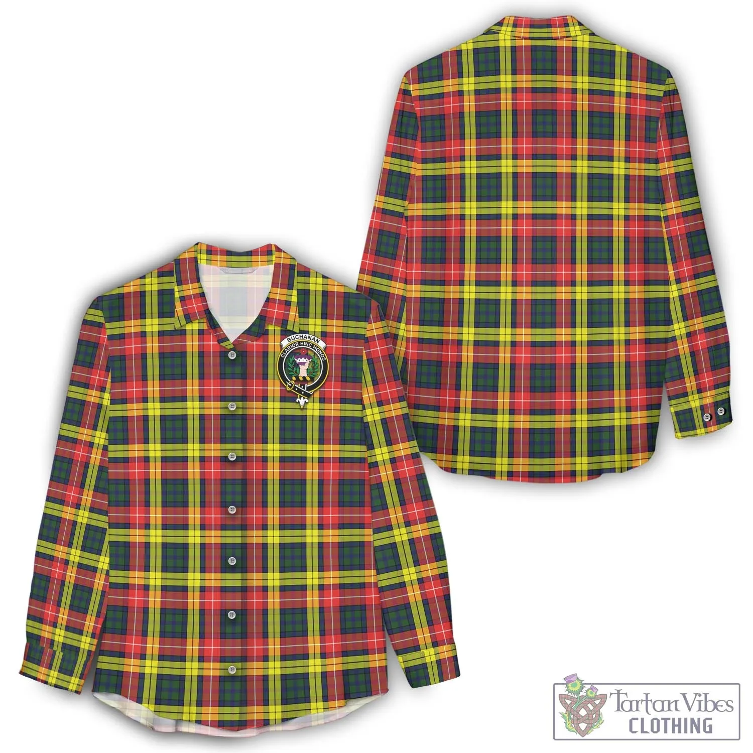 Buchanan Modern Tartan Women's Casual Shirt with Family Crest