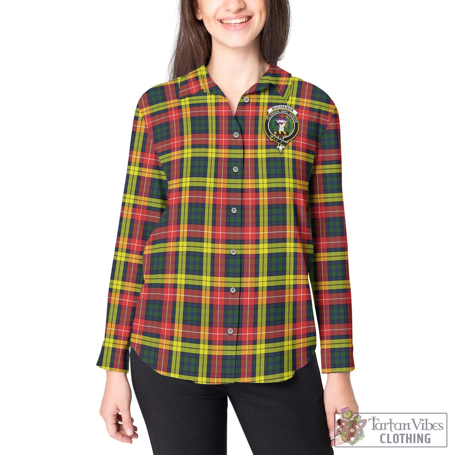 Buchanan Modern Tartan Women's Casual Shirt with Family Crest