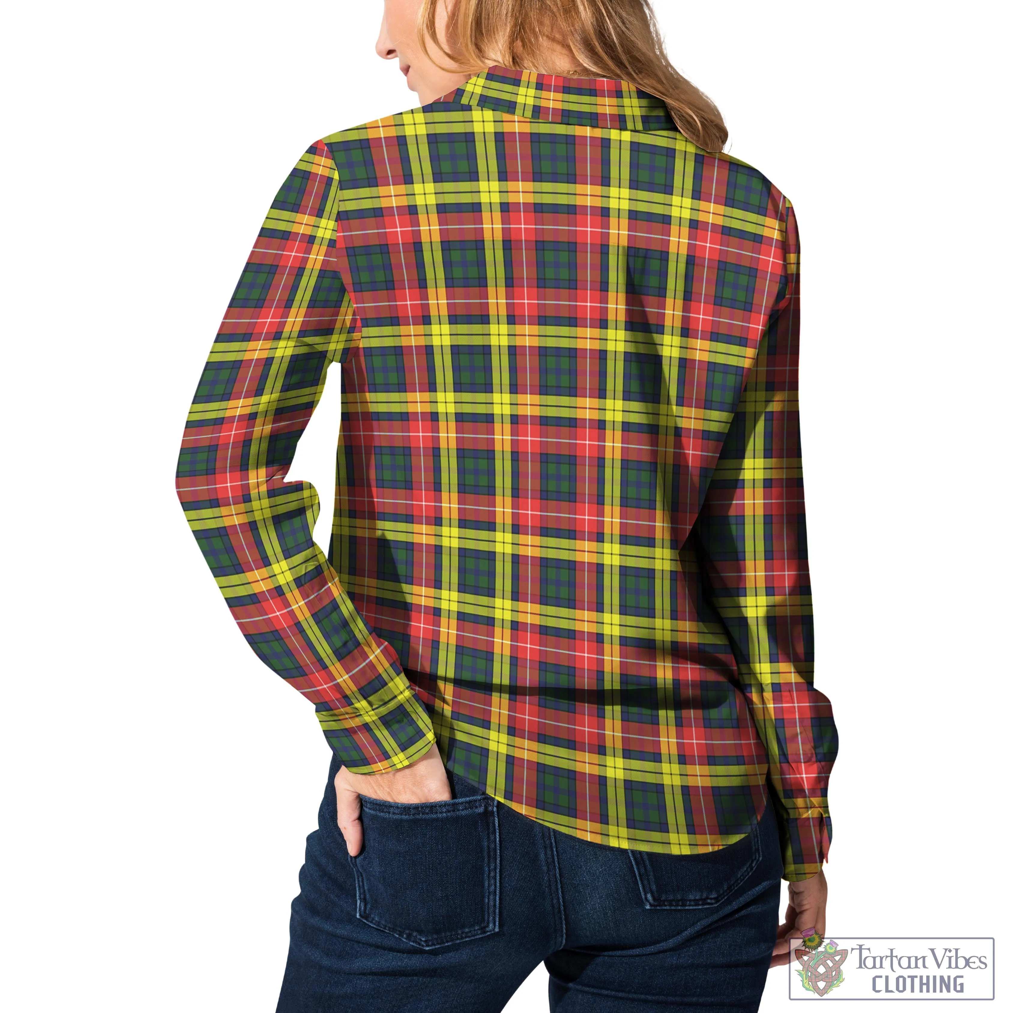 Buchanan Modern Tartan Women's Casual Shirt with Family Crest