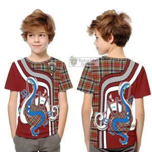 Buchanan Old Dress Tartan Kid T-Shirt with Epic Bagpipe Style