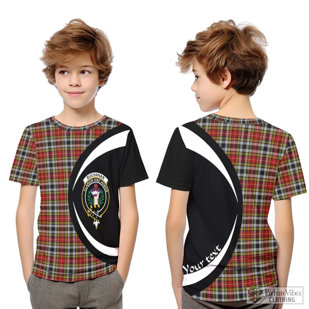 Buchanan Old Dress Tartan Kid T-Shirt with Family Crest Circle Style