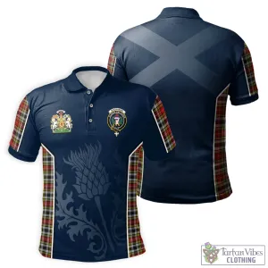 Buchanan Old Dress Tartan Men's Polo Shirt with Family Crest and Scottish Thistle Vibes Sport Style