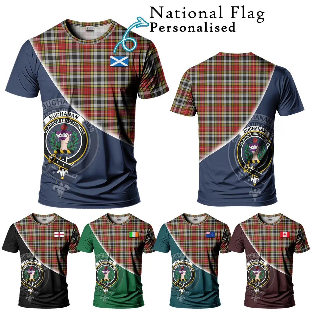 Buchanan Old Dress Tartan T-Shirt with Personalised National Flag and Family Crest Half Style