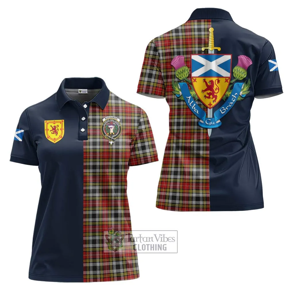 Buchanan Old Dress Tartan Women's Polo Shirt Alba with Scottish Lion Royal Arm Half Style