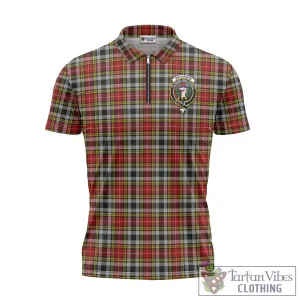 Buchanan Old Dress Tartan Zipper Polo Shirt with Family Crest