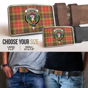 Buchanan Old Set Weathered Tartan Belt Buckles with Family Crest