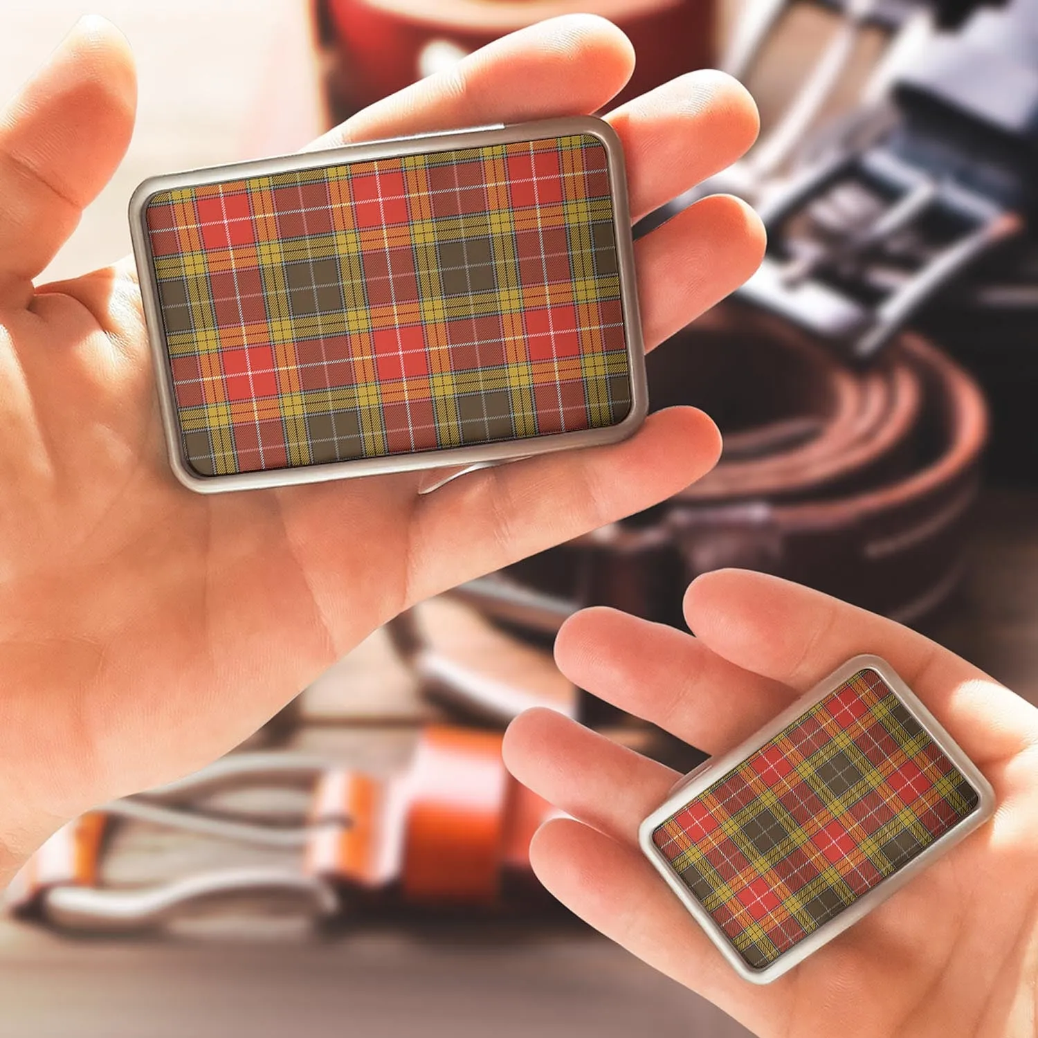 Buchanan Old Set Weathered Tartan Belt Buckles