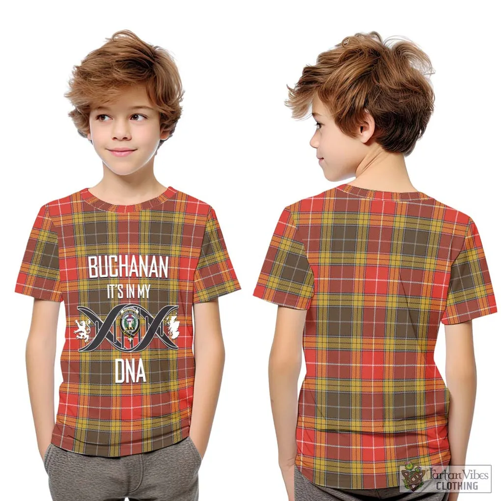 Buchanan Old Set Weathered Tartan Kid T-Shirt with Family Crest DNA In Me Style