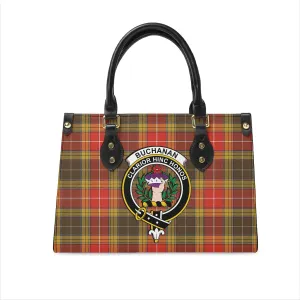 Buchanan Old Set Weathered Tartan Leather Bag with Family Crest