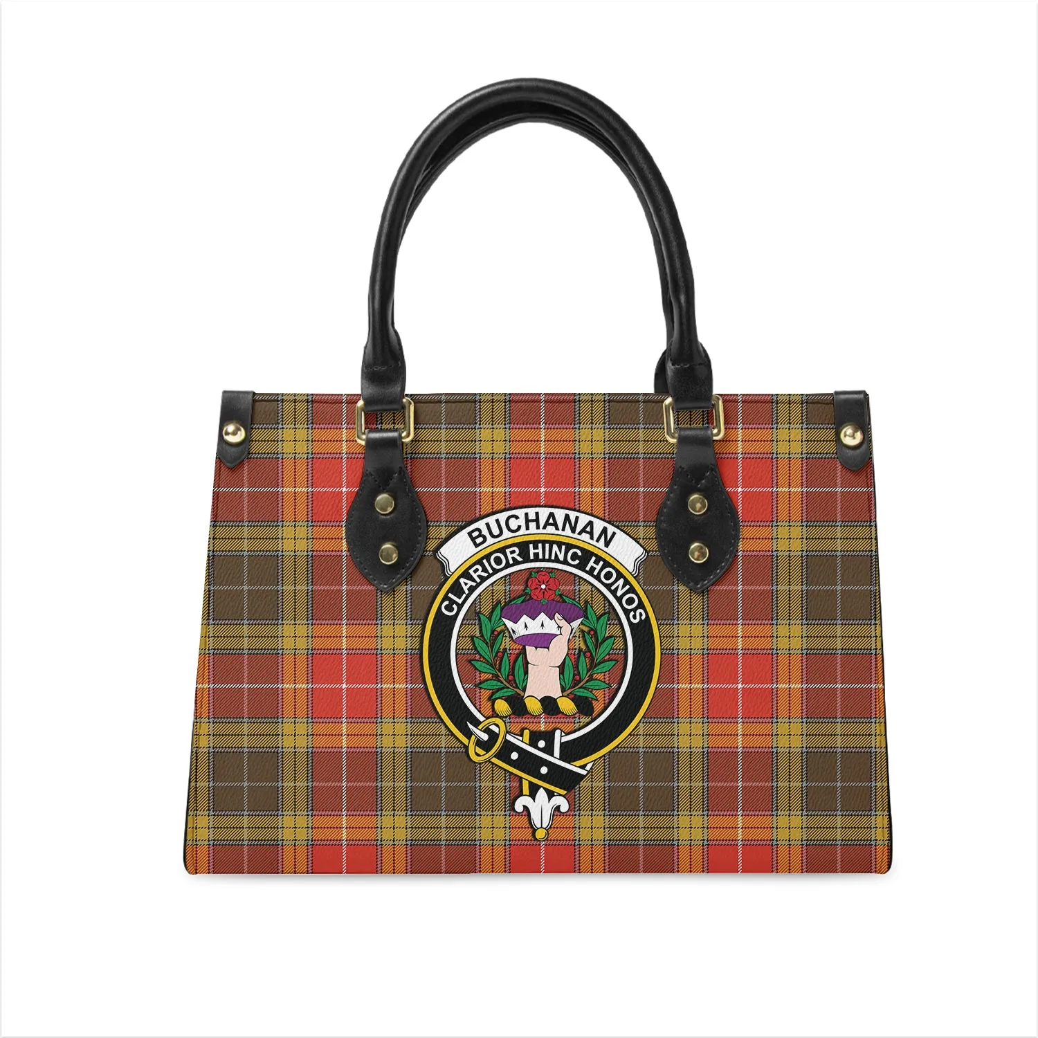 Buchanan Old Set Weathered Tartan Leather Bag with Family Crest