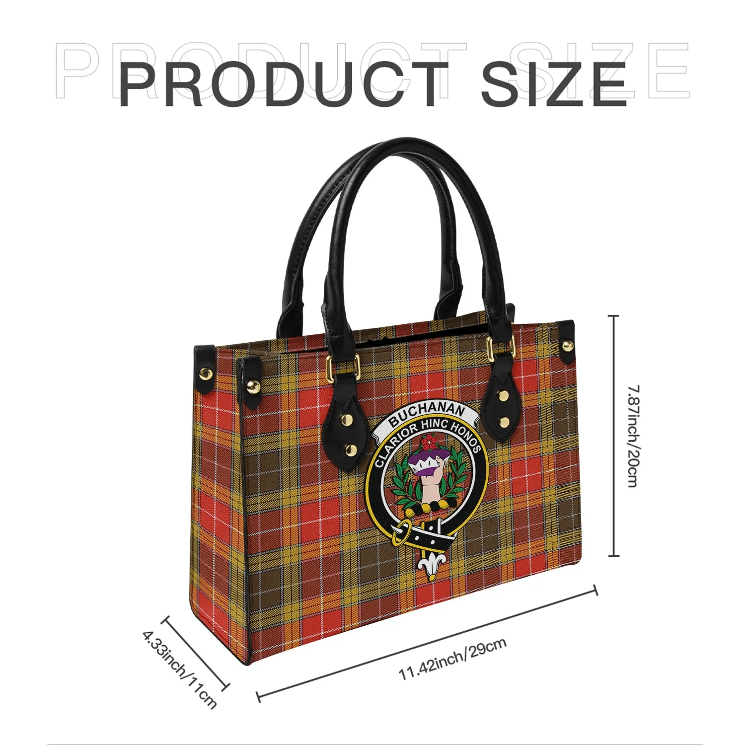 Buchanan Old Set Weathered Tartan Leather Bag with Family Crest