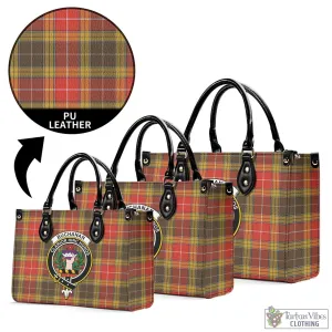 Buchanan Old Set Weathered Tartan Luxury Leather Handbags with Family Crest