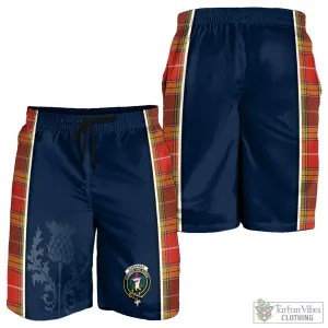 Buchanan Old Set Weathered Tartan Men's Shorts with Family Crest and Scottish Thistle Vibes Sport Style