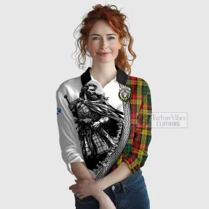 Buchanan Tartan Clan Crest Women's Casual Shirt with Highlander Warrior Celtic Style