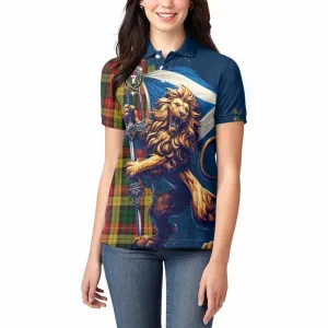 Buchanan Tartan Family Crest Women's Polo Shirt with Scottish Majestic Lion