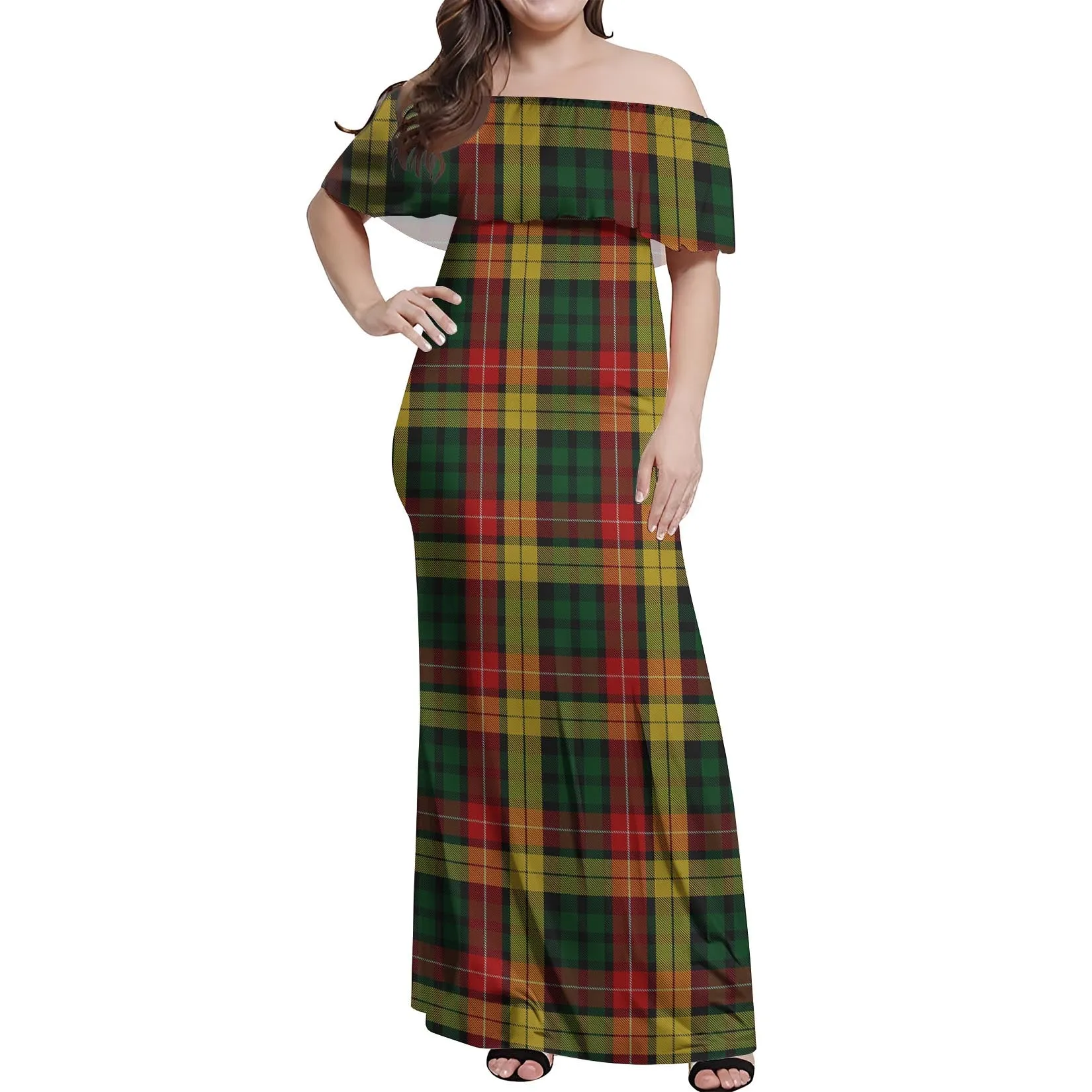 Buchanan Tartan Off Shoulder Long Dress