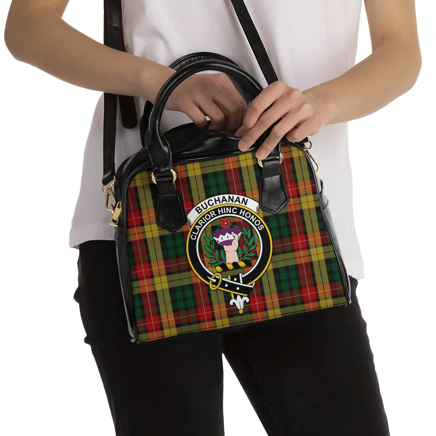 Buchanan Tartan Shoulder Handbags with Family Crest