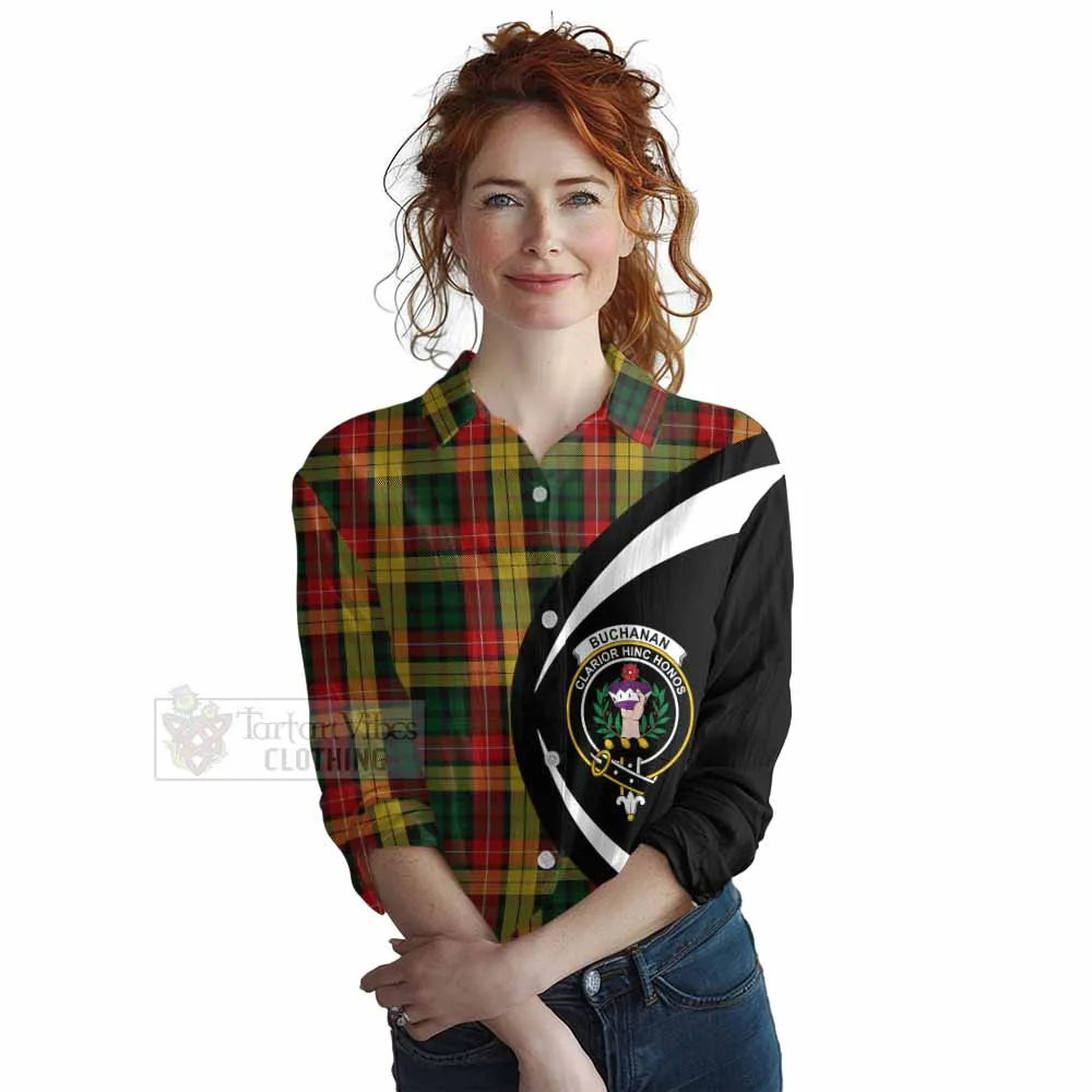 Buchanan Tartan Women's Casual Shirt with Family Crest Circle Style