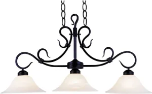 Buckingham 3 Light Island In Matte Black and White Faux Marble Glass