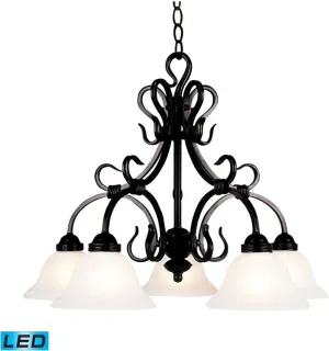 Buckingham 5 Light Led Chandelier In Matte Black and White Faux Marble Glass