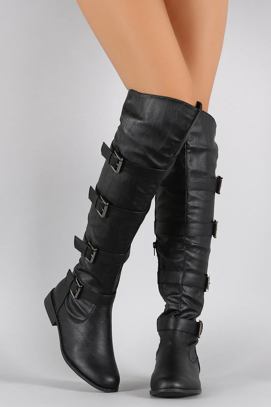 Buckle Strapped Riding Over-The-Knee Boots