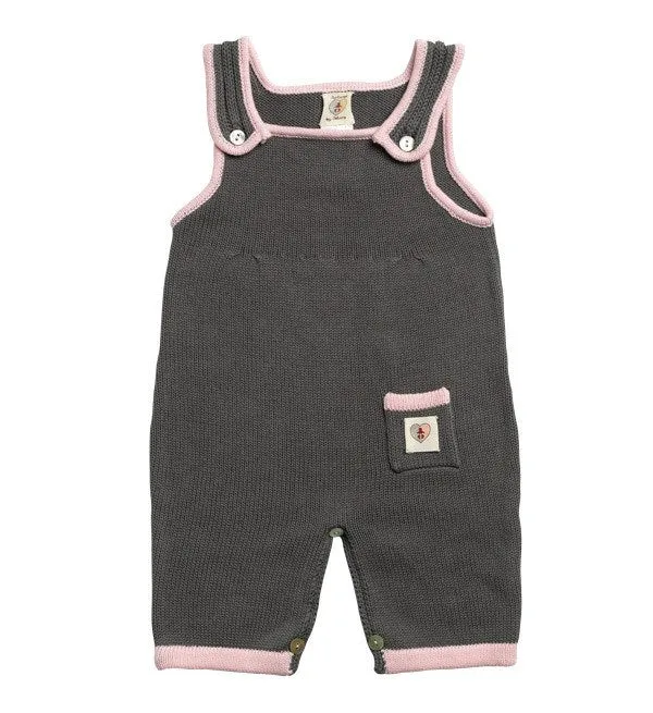 Bud Button Overall - Charcoal & Pink