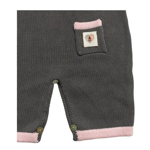 Bud Button Overall - Charcoal & Pink