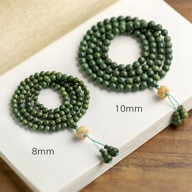 Buddha Stones 108 Mala Beads Green Sandalwood Boxwood Lotus Positive Bracelet