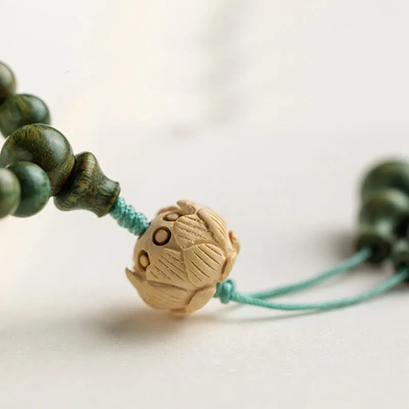 Buddha Stones 108 Mala Beads Green Sandalwood Boxwood Lotus Positive Bracelet