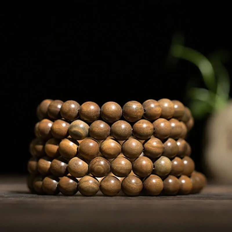 Buddha Stones 108 Mala Beads Green Sandalwood Boxwood Lotus Positive Bracelet