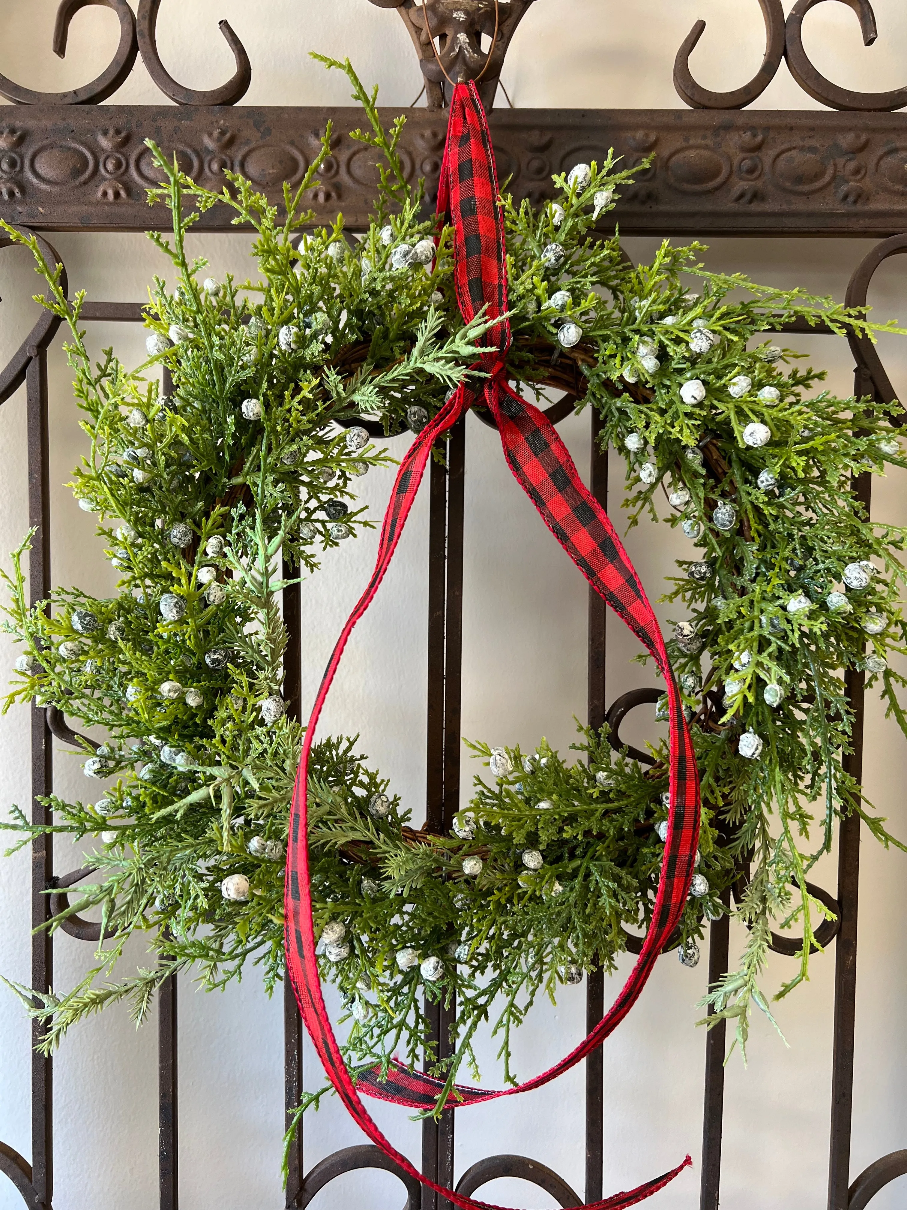 Buffalo Plaid Mini Greenery Wreath for Christmas, Set of 2