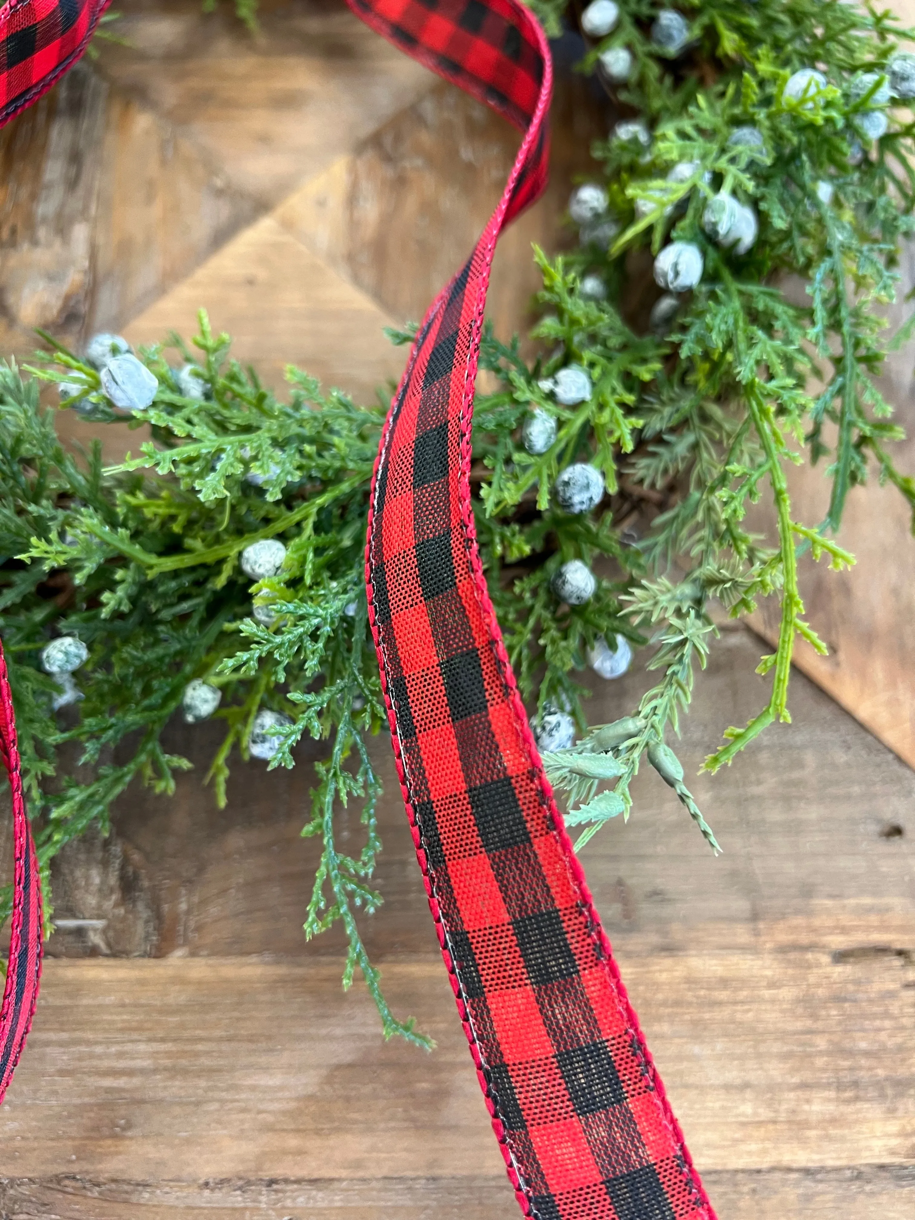 Buffalo Plaid Mini Greenery Wreath for Christmas, Set of 2