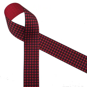 Buffalo Plaid ribbon in black on  1.5" red  grosgrain