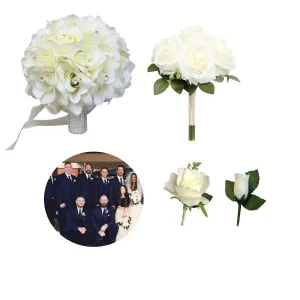 Build Your wedding package-Ivory Rose bouquet corsage boutonniere